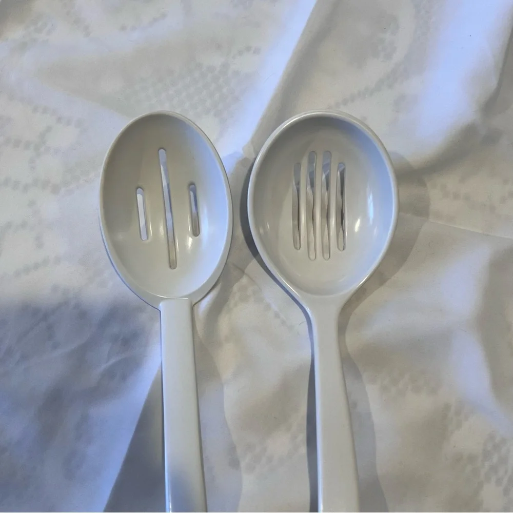 White Melamine Slotted Serving Spoon Set Kitchen Utensils Heat Resistant